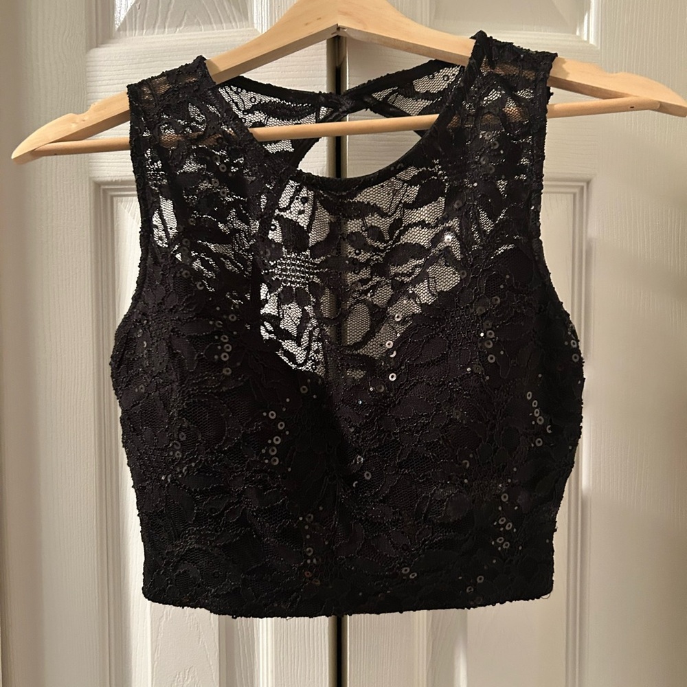 B Darlin Black Sequin Lace Top